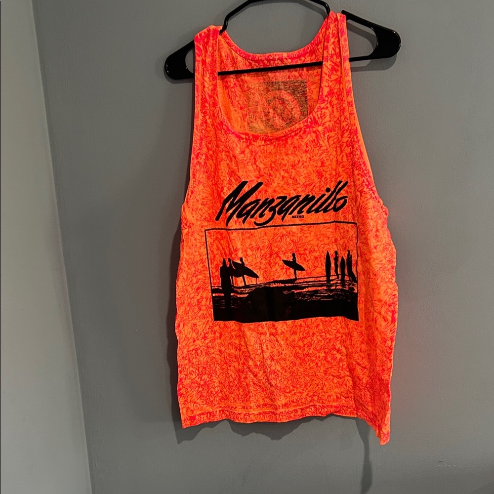 Orange 80s Neon Manzanillo Graphic Tank Top